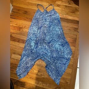 Santiki Y2K Tropical Asymmetrical Midi Blue Dress Large